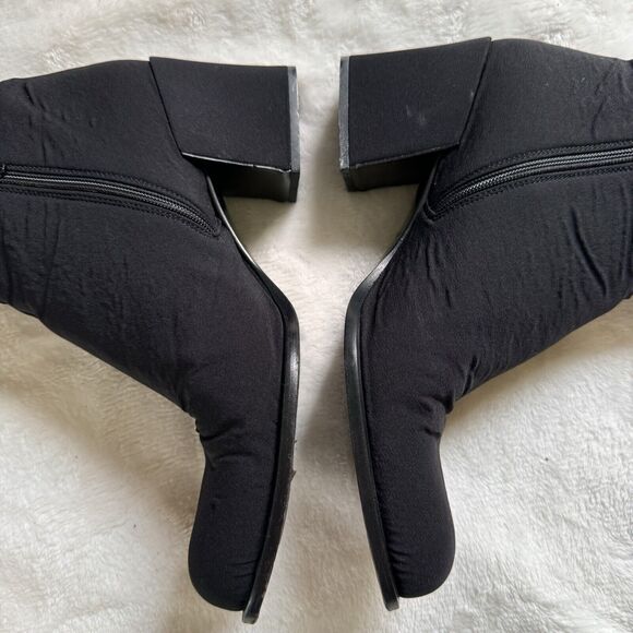 Prada Womens Boots Black Nylon Leather Ankle Block Heel Booties Covered Heel 38 - Picture 3 of 11